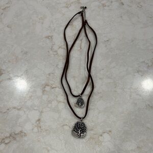 Leather necklace with Silver Tree Pendant Necklace